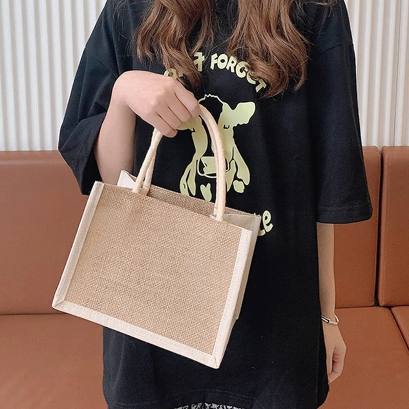 Jute Tote Bags Burlap Handbag Large Capacity for Women Girls