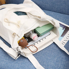 Canvas Crossbody Bag Eco Reusable Tote Bag Student Bag