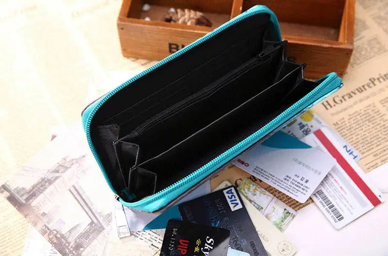 Cartoon Dog Cat Print Women Purse Bag Clutch Wallets Long Zipper