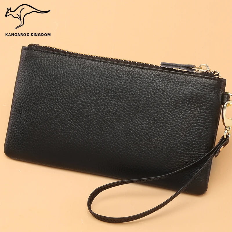 KANGAROO KINGDOM women wallets long leather cowhide zipper slim clutch purse