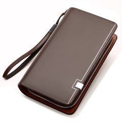 KANGAROO Men Clutch Bag Leather Long Purse Double Zipper Business Wallet Brown