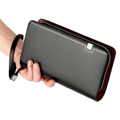 KANGAROO Men Clutch Bag Leather Long Purse Double Zipper Business Wallet Brown