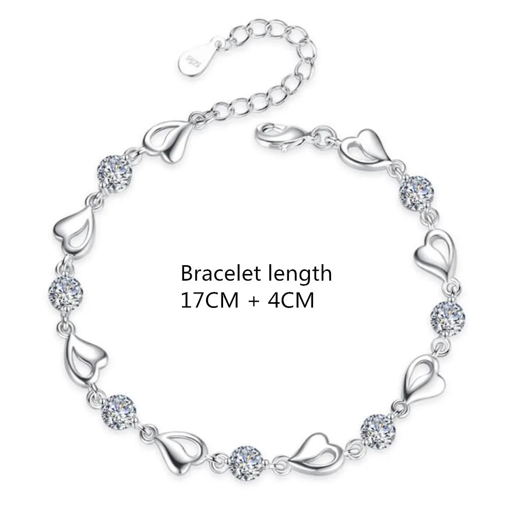 925 Silver Heart Wedding Bracelet 17CM+4CM