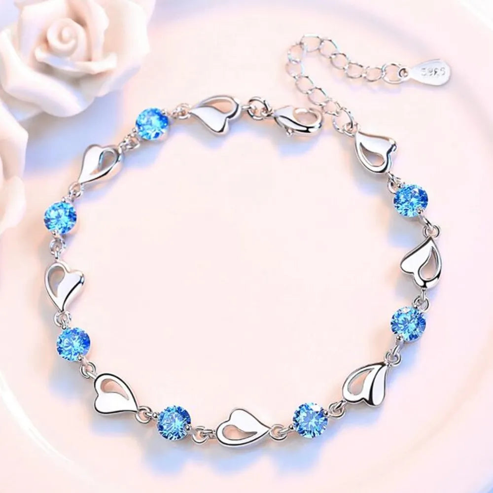 925 Silver Heart Wedding Bracelet 17CM+4CM