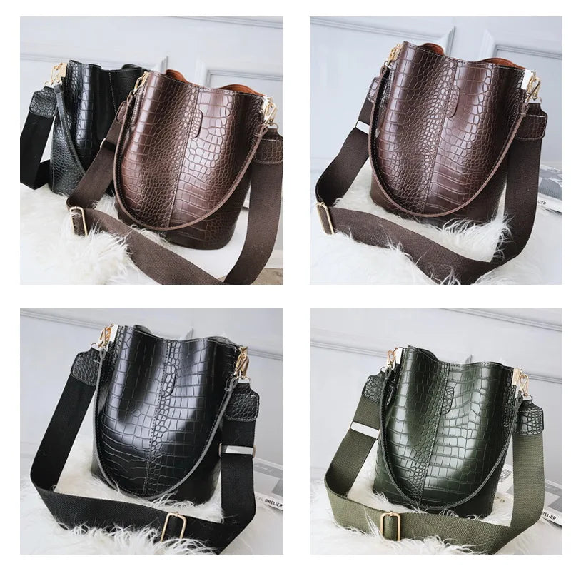 Crocodile Crossbody Bags For Women Shoulder Bag Women Bags PU Leather Bucket Bag