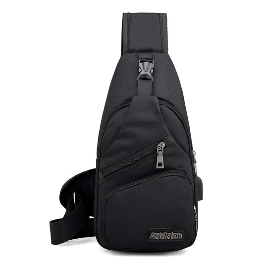 Men USB Chest Pack Casual Sling Bag