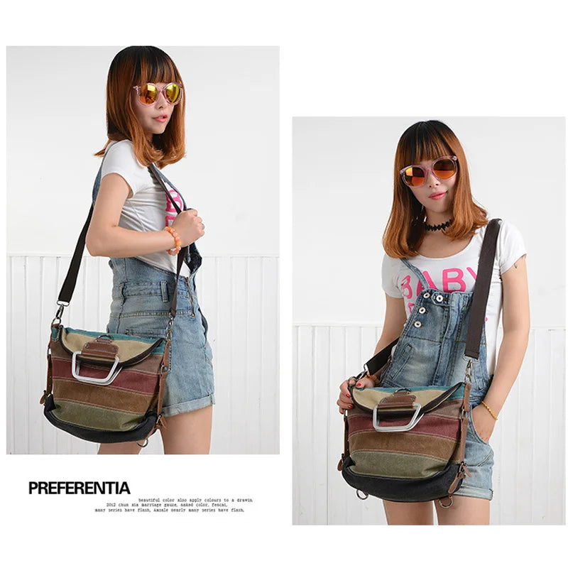 Canvas Patchwork Women Messenger Bag Multifunctional Tote Crossbody Large