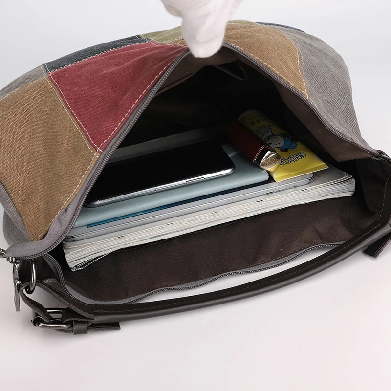 Vintage Canvas Shoulder Bag Patchwork Tote Handbags Purse Crossbody Bag