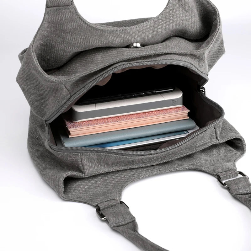 Canvas Multi-pocket Women's Shoulder Bag Casual Tote