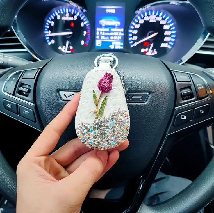 Crystal Diamond Key Case Wallet Flower Housekeepers