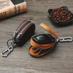 Leather Key Holder Double Zipper Car Wallets