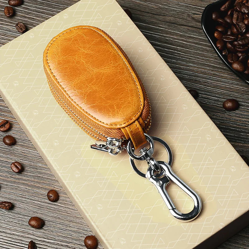 Leather Key Holder Double Zipper Car Wallets