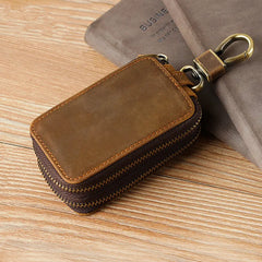 Leather Car Key Case Double Zipper Universal Keychain Home Key Case