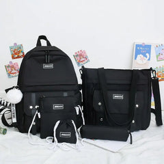 Canvas School Bags for Girls Women Backpack Laptop, 5 Pcs Sets
