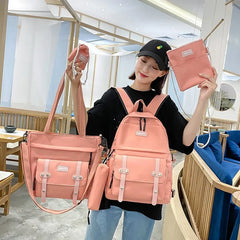 Canvas School Bags for Girls Women Backpack Laptop, 5 Pcs Sets