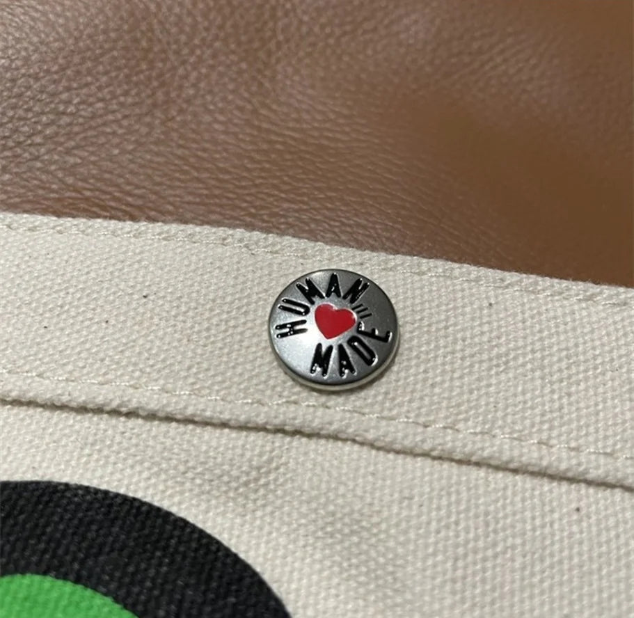 Khaki Canvas Duck Backpacks Cartoon Graphic Snap Button Human Heart Bag