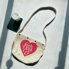 Khaki Canvas Duck Backpacks Cartoon Graphic Snap Button Human Heart Bag