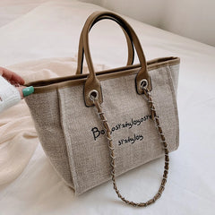 Khaki Canvas Shoulder Bag Laptop Tote Large Capacity Handbag