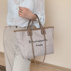 Khaki Canvas Shoulder Bag Laptop Tote Large Capacity Handbag