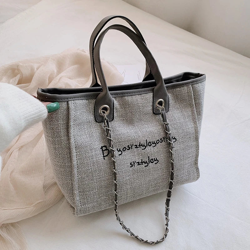 Khaki Canvas Shoulder Bag Laptop Tote Large Capacity Handbag