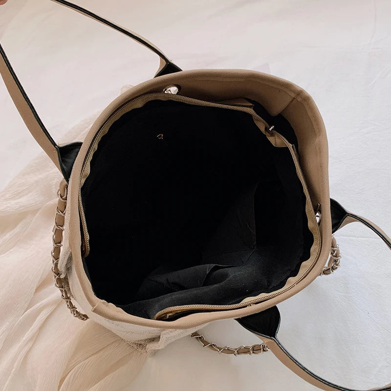 Khaki Canvas Shoulder Bag Laptop Tote Large Capacity Handbag