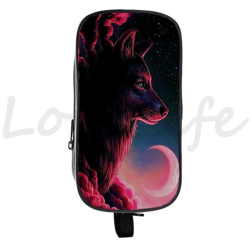 Kids 3D Animal Lion Wolf Pen Bags Boys Girls Pen Case