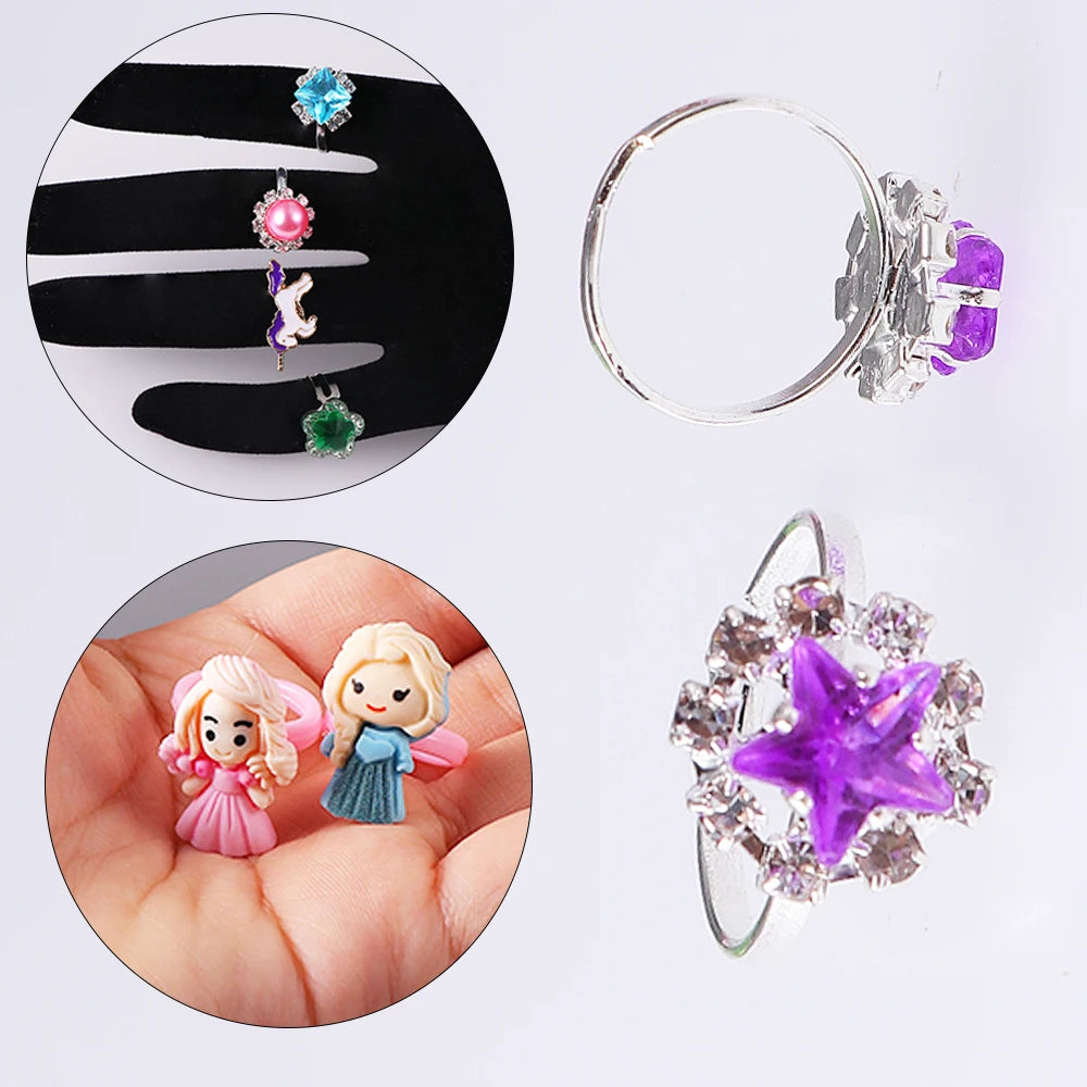 Kids Adjustable Cartoon Girl Rings with Heart Shaped Showcase