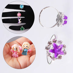 Kids Adjustable Cartoon Girl Rings with Heart Shaped Showcase