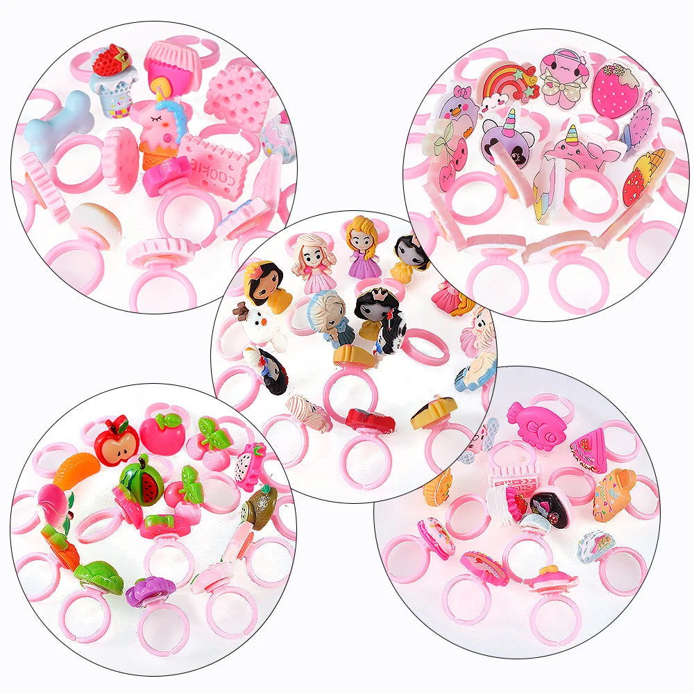 Kids Adjustable Cartoon Girl Rings with Heart Shaped Showcase
