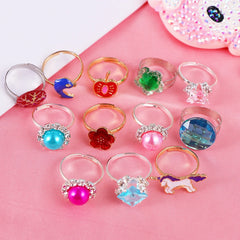Kids Adjustable Cartoon Girl Rings with Heart Shaped Showcase