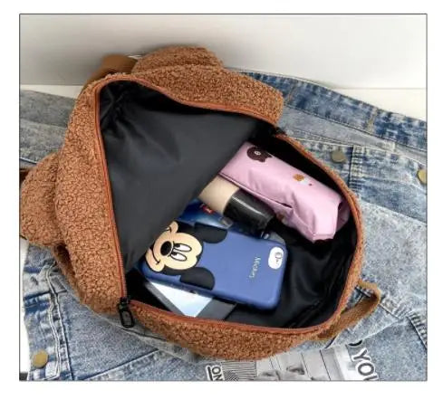 Kids Backpack Boys Girls School Bags Children School Bags Bear Ear Fleece Mini B