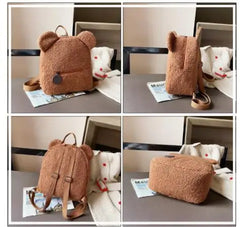 Kids Backpack Boys Girls School Bags Children School Bags Bear Ear Fleece Mini B