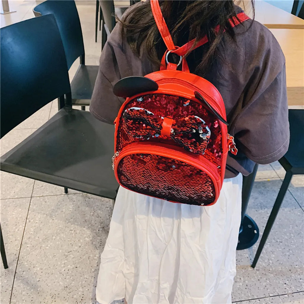 Kids Cartoon School Backpack Girls Sequin Travel Shoulder Bag