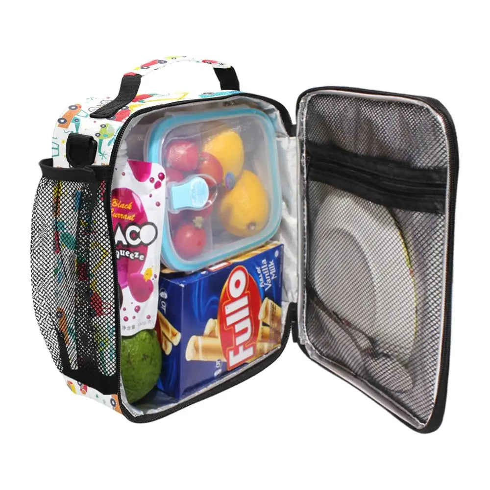 Cartoon Car Printed Boys Girls Lunch Bag Insulated
