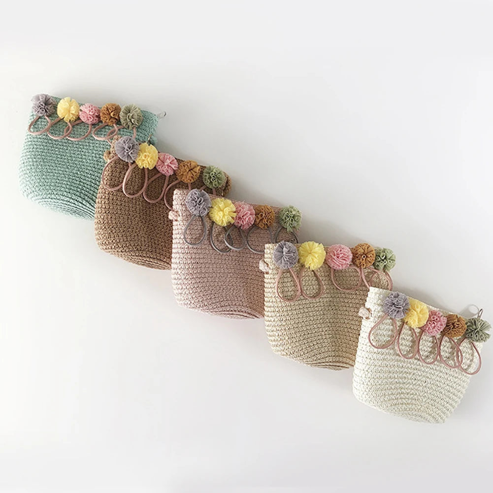 Kids Mini Shoulder Bag Straw Beach Bag Girls Rattan Bag