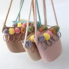 Kids Mini Shoulder Bag Straw Beach Bag Girls Rattan Bag