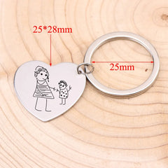 Engraved Kids Drawing Keychain for Mom Heart Shape Baby Artwork