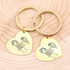 Engraved Kids Drawing Keychain for Mom Heart Shape Baby Artwork