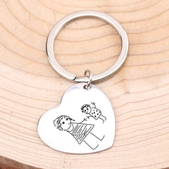 Engraved Kids Drawing Keychain for Mom Heart Shape Baby Artwork