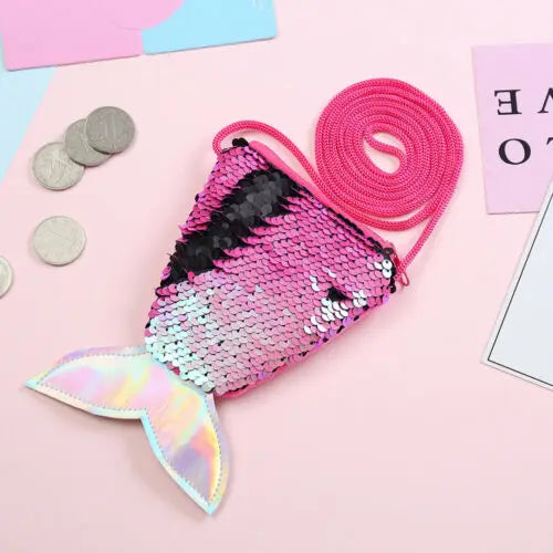 Kids Girl Beauty Fish Tail Crossbody Bag Girls Sequin Bags Coin Purse Wallet