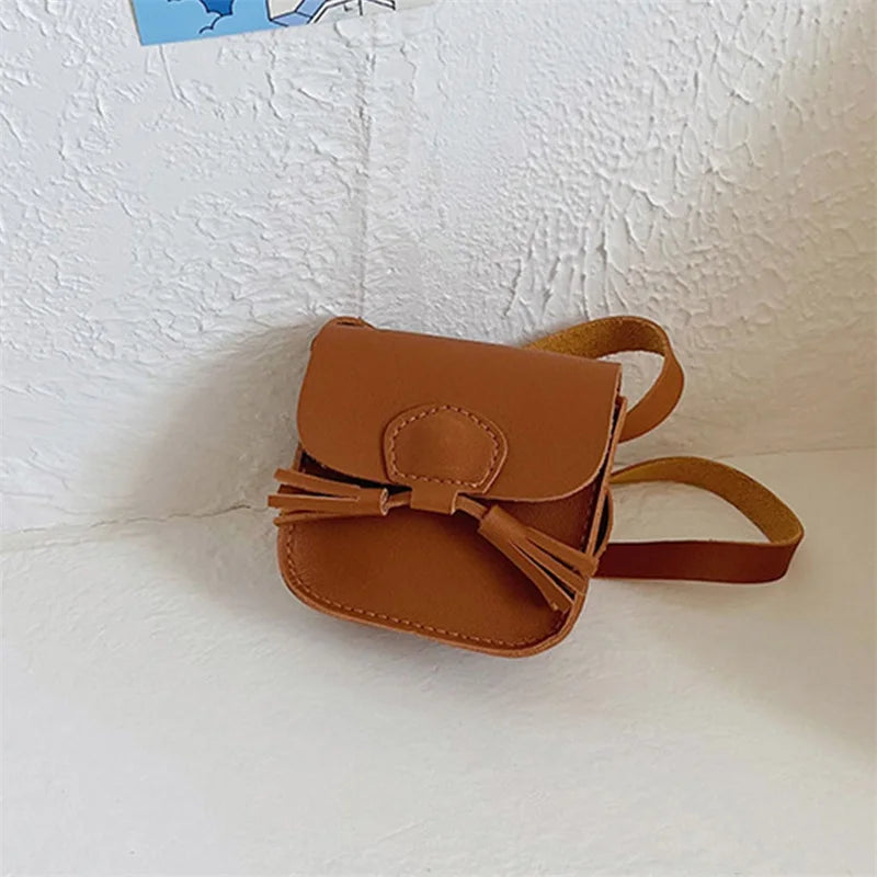 Kids Girls Mini Messenger Bag Retro PU Leather Solid Messenger Bag Kids Square B