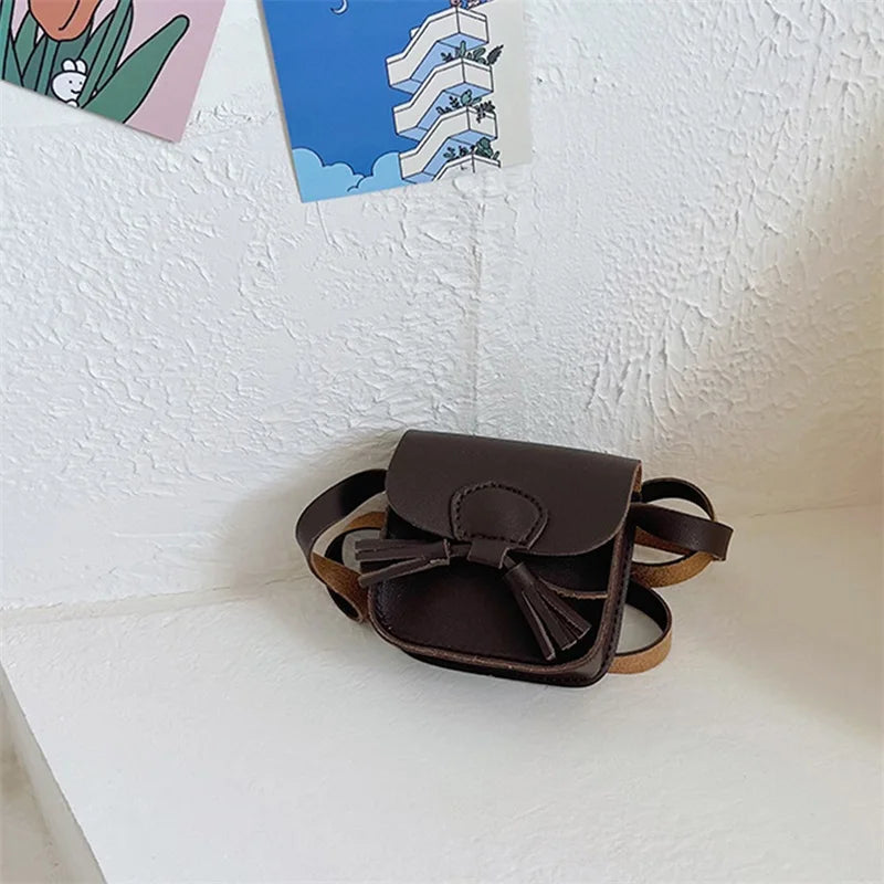 Kids Girls Mini Messenger Bag Retro PU Leather Solid Messenger Bag Kids Square B