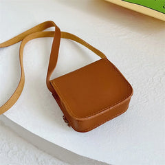 Kids Girls Mini Messenger Bag Retro PU Leather Solid Messenger Bag Kids Square B