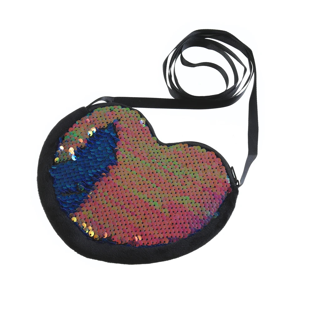 Kids Mini Heart Crossbody Bag Sequins Handbag for Girls