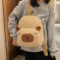 Kids Plush Backpack Cartoon Kindergarten School Bag Winter Warm Fleece Daypack
