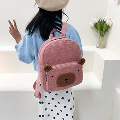 Kids Plush Backpack Cartoon Kindergarten School Bag Winter Warm Fleece Daypack