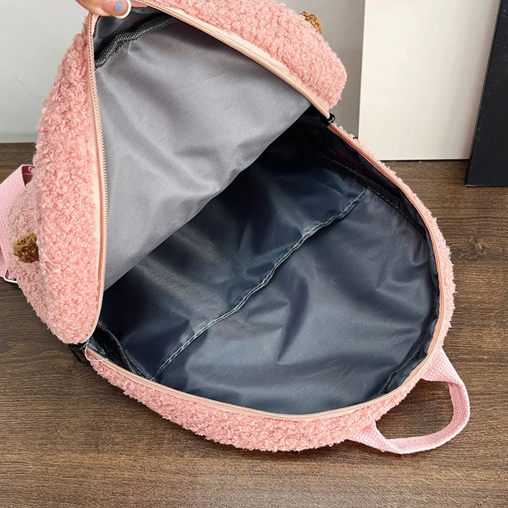 Kids Plush Backpack Cartoon Kindergarten School Bag Winter Warm Fleece Daypack