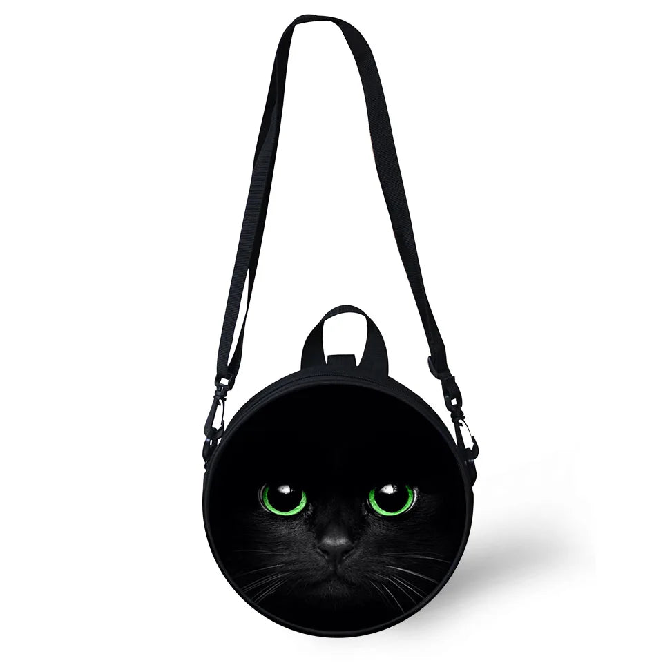 Cats Pattern Girls School Bags Round Shape Kindergarten Shoulder Bags
