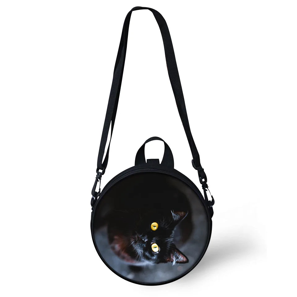 Cats Pattern Girls School Bags Round Shape Kindergarten Shoulder Bags