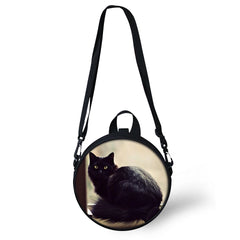 Kids Round Shape Book-Bags Little Cats Pattern Girls School Bags